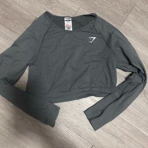 Gymshark Black Long-Sleeve Cropped Seamless Workout Top